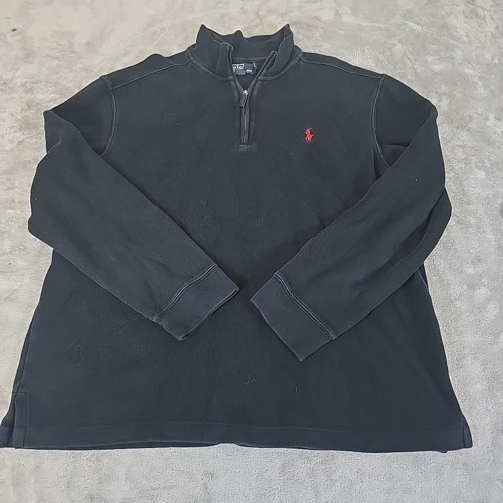 Polo Ralph Lauren Sweater Mens Large Black 1/4 Zip Heavyweight Pullover Casual